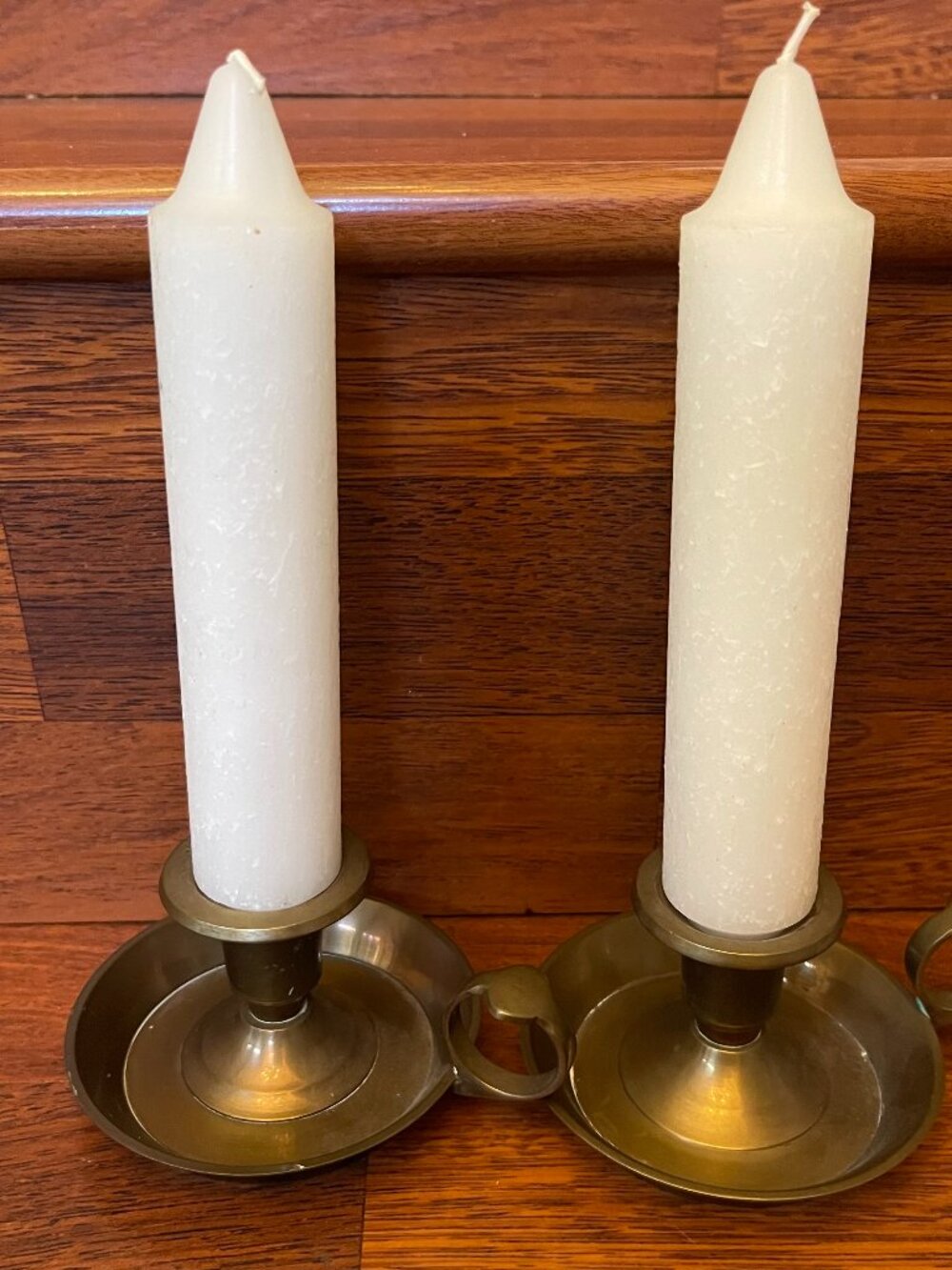 Rustic Solid Brass Antique Finish Round Candle Holders w/ Handle & Drip Pan 2.3"